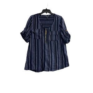 ELLEN‎ TRACY Women’s Linen Blend Blue &White Striped Top New Without Tags Medium